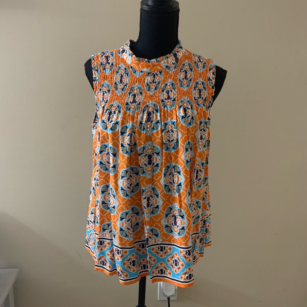 Orange and Blue Patterned Sleeveless Top